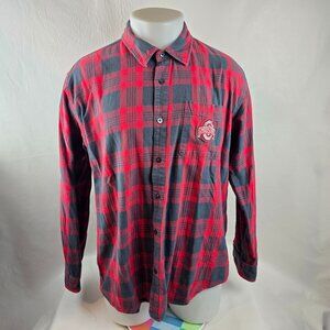 Ohio State Buckeyes Flannel Shirt Men XL Red Gray Plaid Button Up Casual College